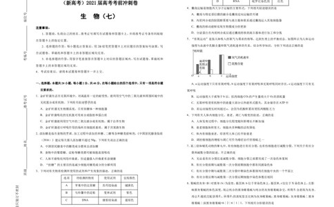 原创（新高考）2021届高考考前冲刺卷生物（七）学生版_新高考复习资料_2021年新高考资料_2021届高考考前冲刺卷（新高考）5.31更新