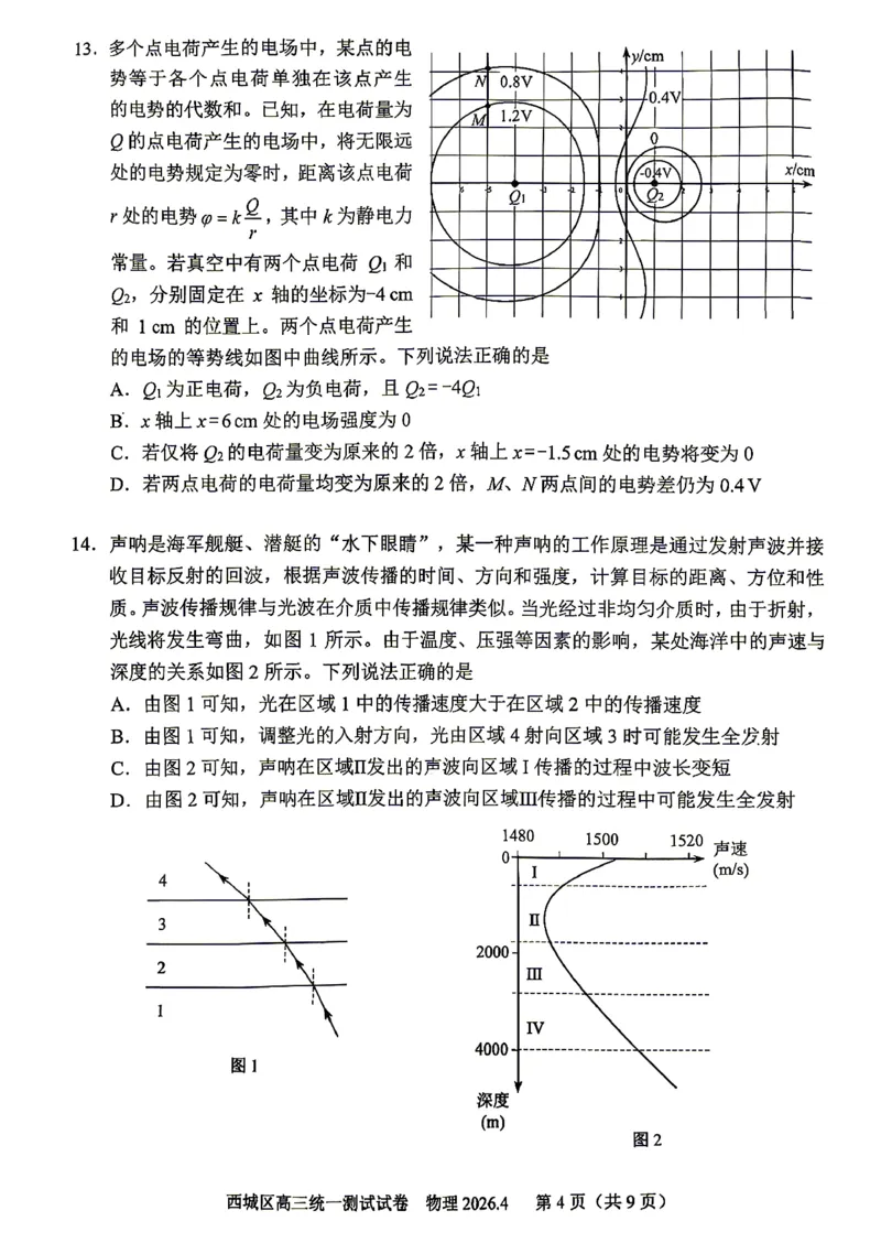 2026北京西城高三一模物理试卷及答案_2024-2026高三（6-6月题库）_2026年04月高三试卷_2604142026北京西城区高三一模（全科）