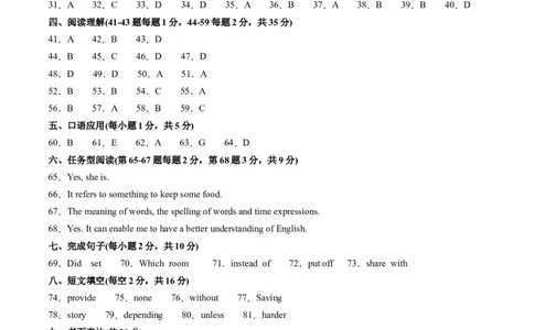 英语（重庆卷）（参考答案及评分标准）_初中全科电子版试卷练习试题_英语_2024中考模拟题英语(1)_一模_英语（重庆卷，含听力MP3）-2024年中考第一次模拟考试