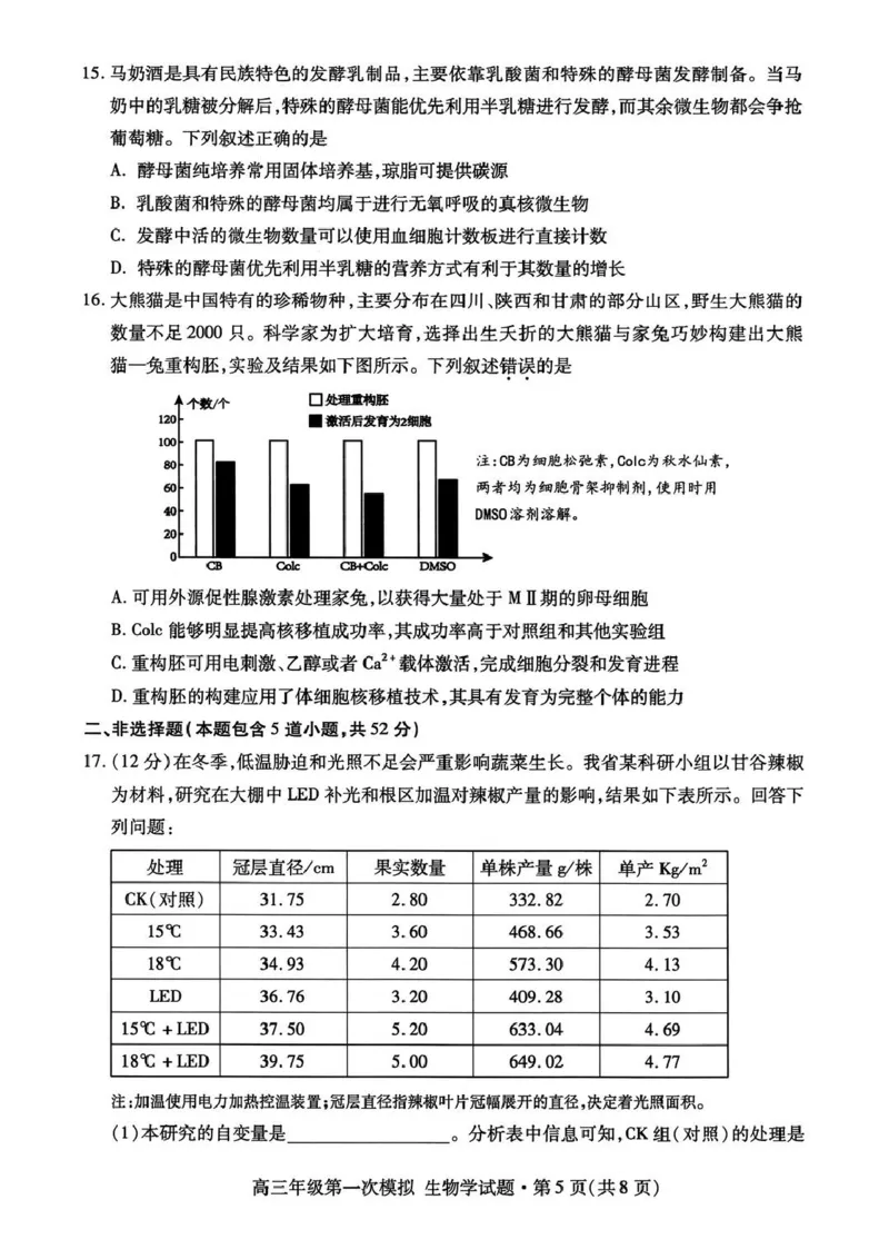 2026届甘肃省高三第一次模拟考试生物试题（含答案）_2024-2026高三（6-6月题库）_2026年03月高三试卷_260314甘肃省2026届高三第一次模拟考试