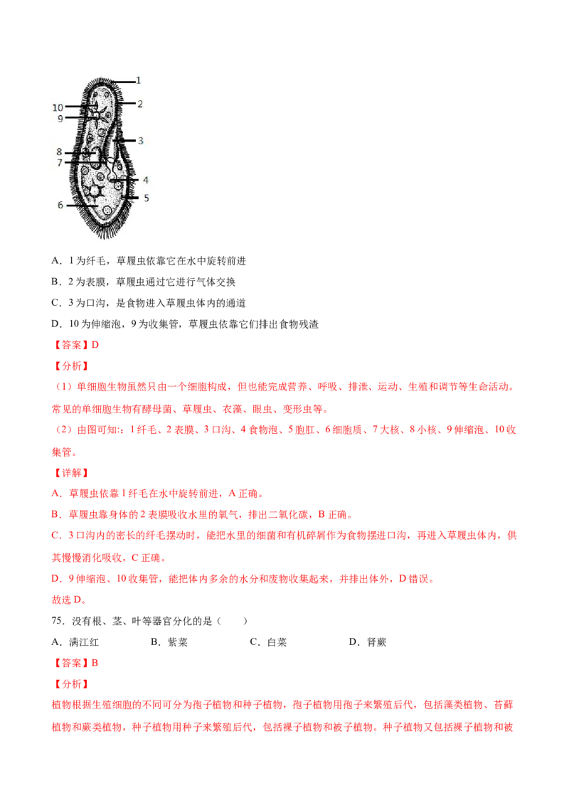 题型01（选择题）-（人教版）（解析版）_初中全科电子版试卷练习试题_生物_生物人教版7上练习&mdash;24新版已更新_人教生物7年级上专项练习28份
