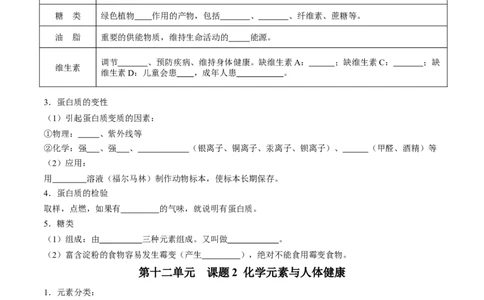 第十二单元化学与生活（人教版）（测试版）_初中全科电子版试卷练习试题_化学_9年级上下册化学试题_9年级下试题_人教化学九年级下知识总结（005份）