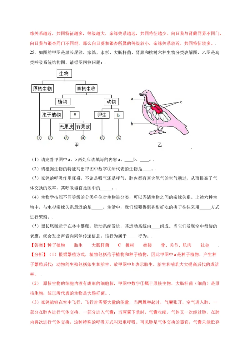 第六单元（第一章）根据生物的特征进行分类（选拔卷）-（人教版）（解析版）_初中全科电子版试卷练习试题_生物_生物8上练习_人教生物8年级上单元试卷48份