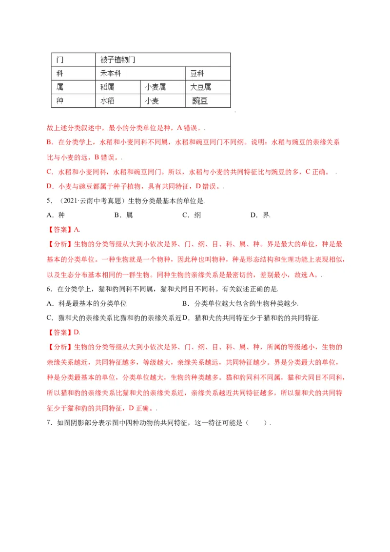 第六单元（第一章）根据生物的特征进行分类（选拔卷）-（人教版）（解析版）_初中全科电子版试卷练习试题_生物_生物8上练习_人教生物8年级上单元试卷48份