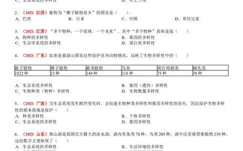 第二章认识生物的多样性真题模拟练-（人教版）（解析版）_初中全科电子版试卷练习试题_生物_生物8上练习_人教生物8年级上单元试卷48份