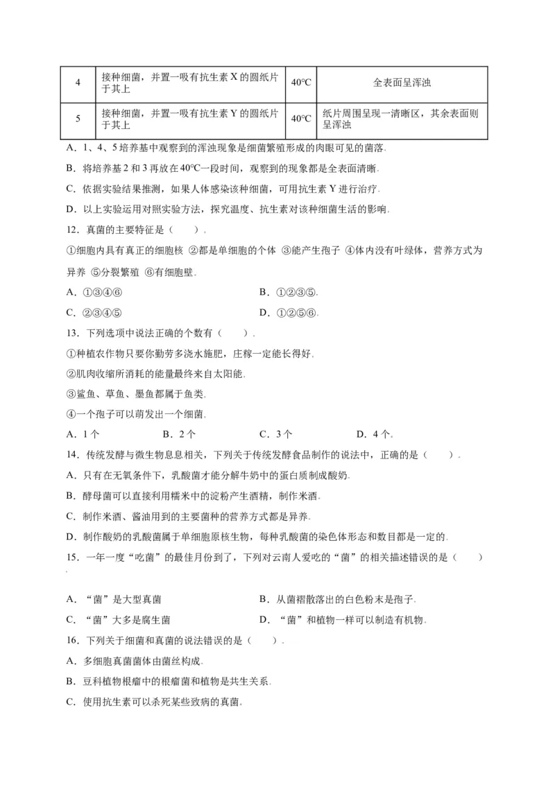 第五单元（第四章）细菌和真菌（选拔卷）-（人教版）（原卷版）_初中全科电子版试卷练习试题_生物_生物8上练习_人教生物8年级上单元试卷48份