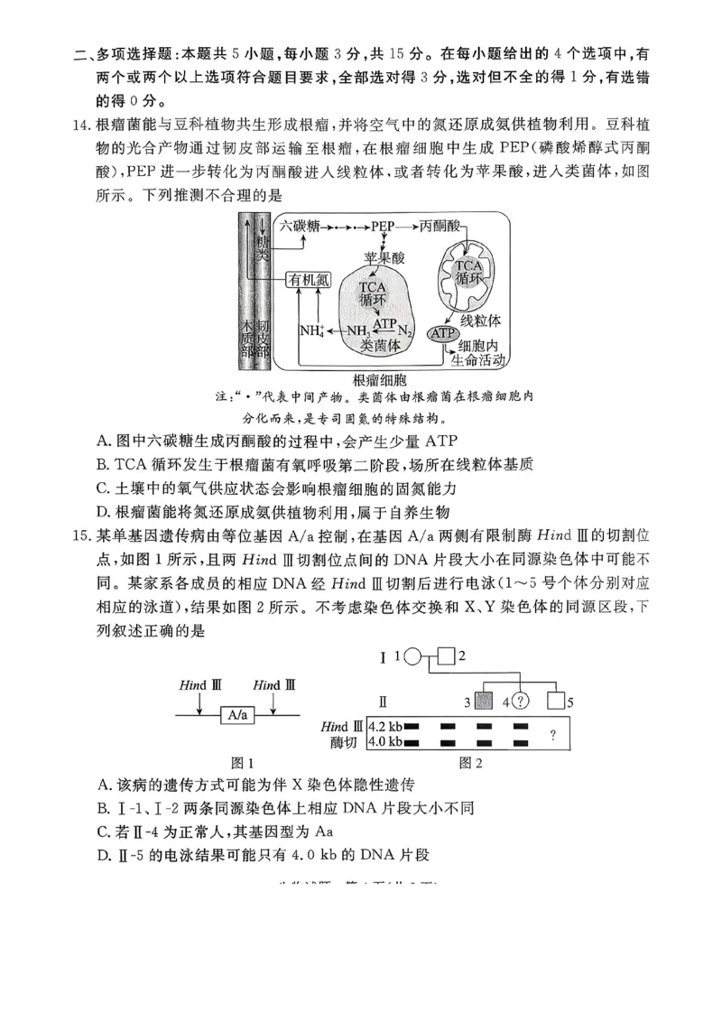 2026年河北省普通高中学业水平选择性模拟考试生物+答案_2024-2026高三（6-6月题库）_2026年03月高三试卷_260324河北省张家口市2026年普通高中学业水平选择性模拟考试（全科）