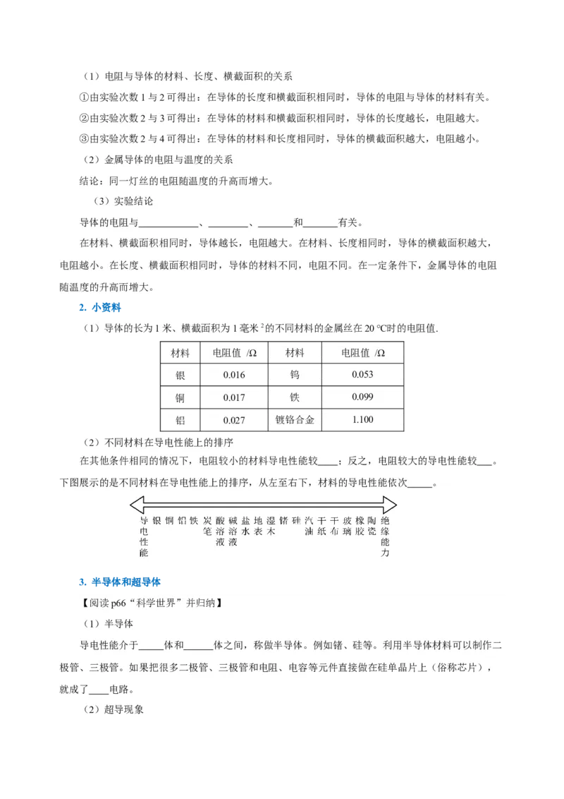16.3电阻（导学案）-（人教版）学生版_初物_八年级上下册+九年级全一册物理_九年级物理全一册_导学案