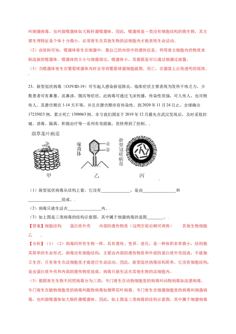 第五单元（第五章）病毒（选拔卷）-（人教版）（解析版）_初中全科电子版试卷练习试题_生物_生物8上练习_人教生物8年级上单元试卷48份