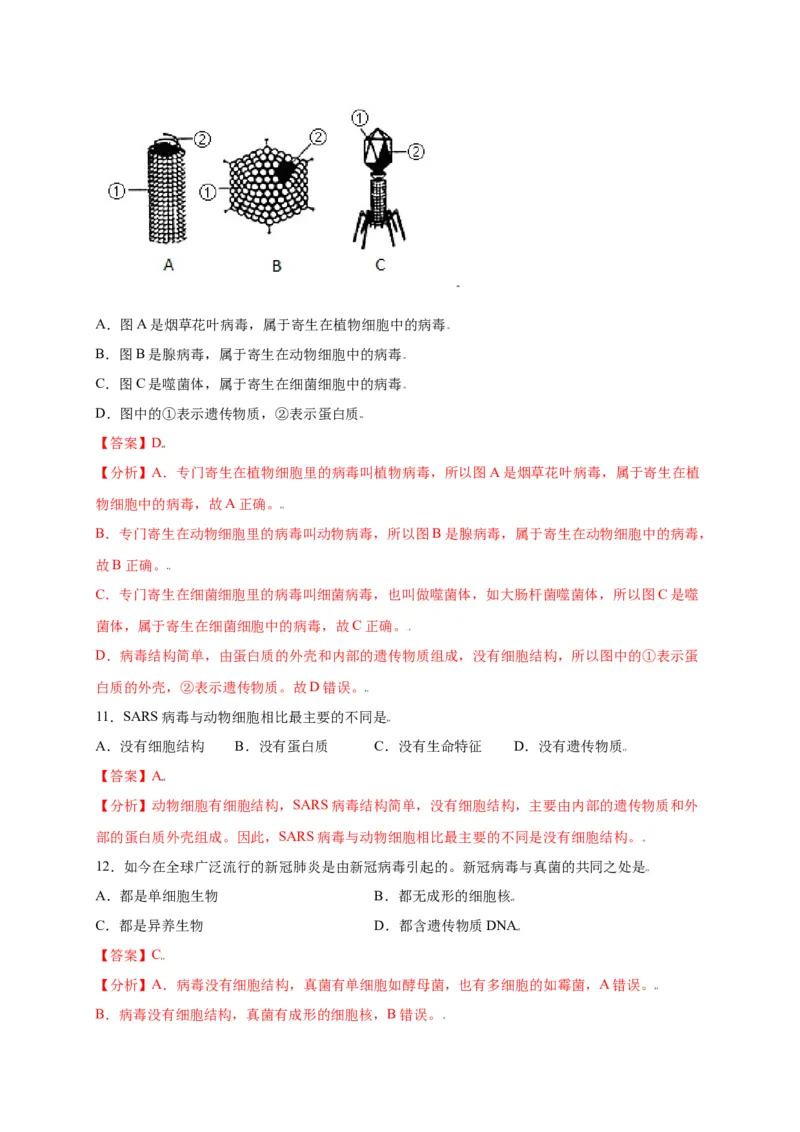 第五单元（第五章）病毒（选拔卷）-（人教版）（解析版）_初中全科电子版试卷练习试题_生物_生物8上练习_人教生物8年级上单元试卷48份