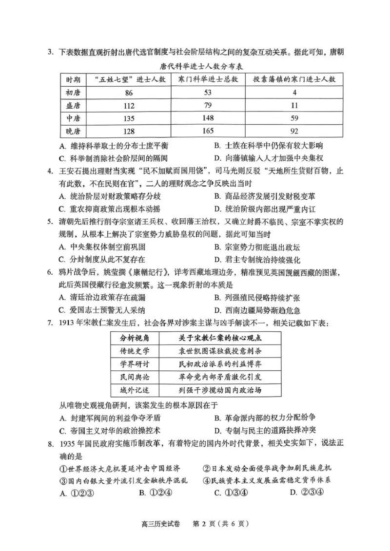 2026年全市高三（3月）模拟考试历史_2024-2026高三（6-6月题库）_2026年03月高三试卷_260322湖北省黄石市2026年全市高三（3月）模拟考试（全科）