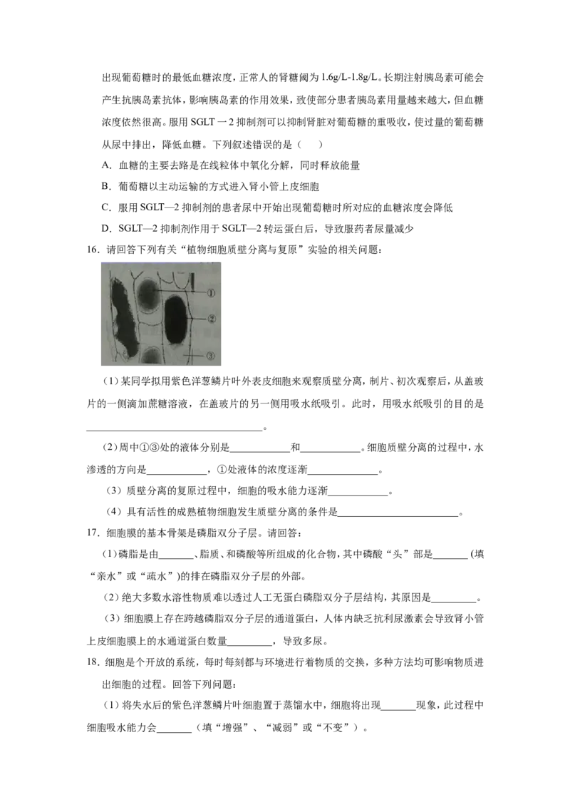原创（新高考）2021届小题必练3细胞的物质输入和输出学生版_新高考复习资料_2021年新高考资料_2021届（新高考）高考生物小题必练