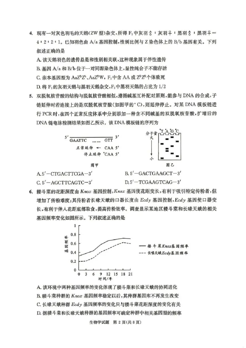 2023级高三下学期定时练习生物_2024-2026高三（6-6月题库）_2026年04月高三试卷_260430成都市2026年高三下学期4月定时练习（成都三诊）（全科）