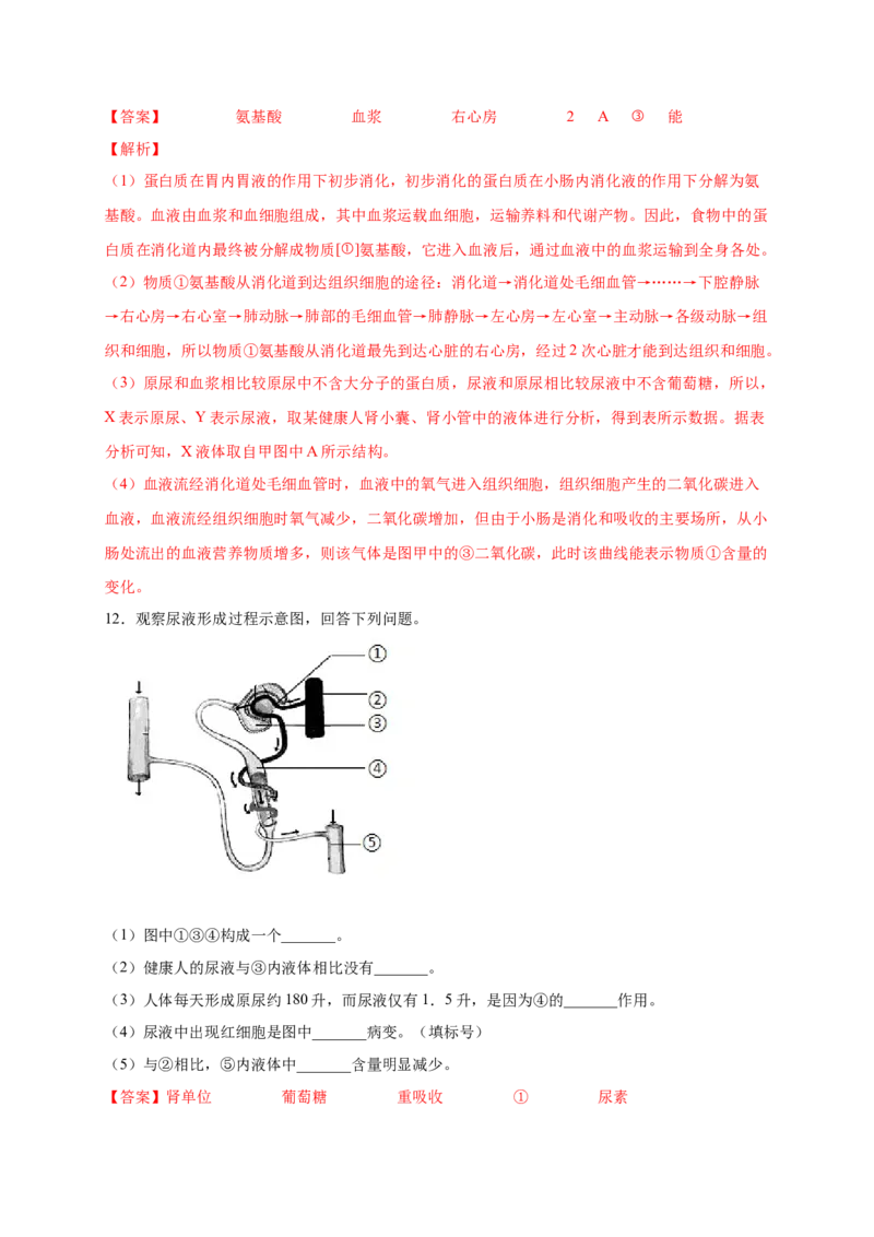 第五单元人体内废物的排出（提分小卷）-单元测试（人教版）（解析版）_初中全科电子版试卷练习试题_生物_生物人教版7下练习_人教生物7年级下单元试卷33份