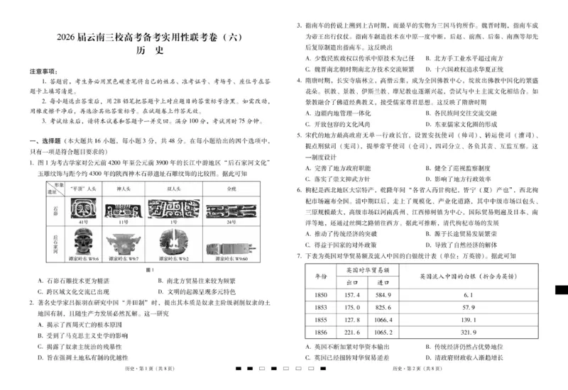 2026届云南三校高考备考实用性联考卷（六）历史-试卷_2024-2026高三（6-6月题库）_2026年02月高三试卷_2602272026届云南三校高考备考实用性联考卷（六）