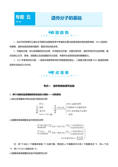 原创（新高考）2021届高考二轮精品专题五遗传分子的基础教师版_新高考复习资料_2021年新高考资料_2021届（新高考）生物二轮精品专题