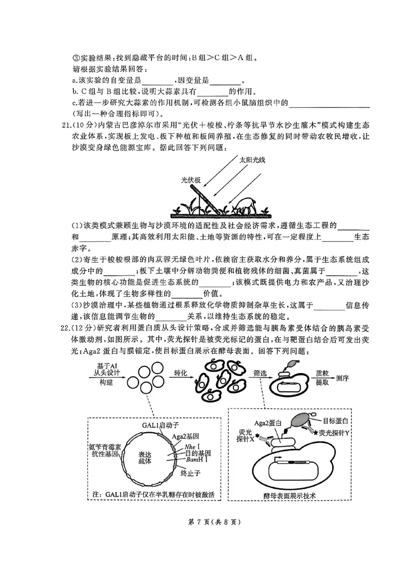 2026届百师联盟高三下学期开年考生物试题_2024-2026高三（6-6月题库）_2026年03月高三试卷_2603062026届百师联盟高三下学期开年考