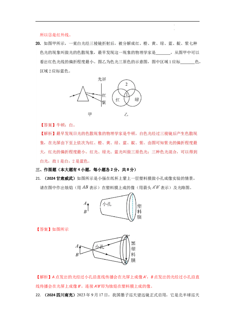第四章光现象A卷提升卷（解析版）_初中全科电子版试卷练习试题_物理_8年级上册物理试题_人教版物理八年级上单元试卷（054份）_2024-2025年课改新教材