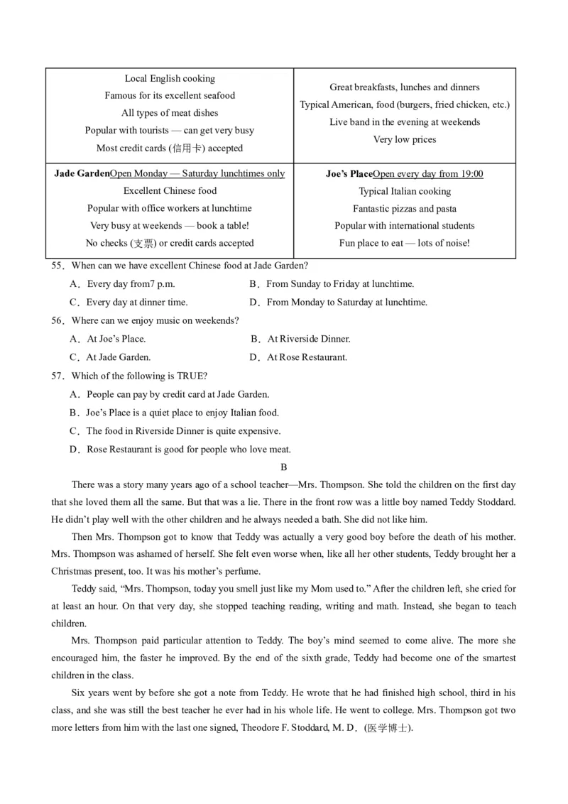 英语（江西专用）（考试版A4）_初中全科电子版试卷练习试题_英语_2024中考模拟题英语(1)_一模_英语（江西专用，含听力MP3）-2024年中考第一次模拟考试