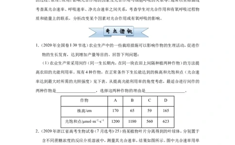 原创（新高考）2021届小题必练6光合作用、光合作用与细胞呼吸的关系学生版_新高考复习资料_2021年新高考资料_2021届（新高考）高考生物小题必练