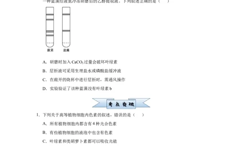 原创（新高考）2021届小题必练6光合作用、光合作用与细胞呼吸的关系学生版_新高考复习资料_2021年新高考资料_2021届（新高考）高考生物小题必练