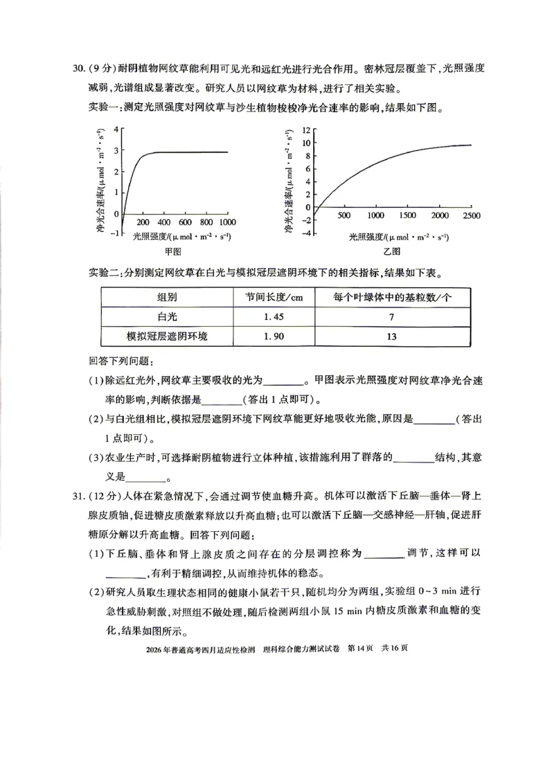 2026年普通高考四月适应性检测理综_2024-2026高三（6-6月题库）_2026年04月高三试卷_260410新疆2026届高三下学期四月适应性检测（全科）