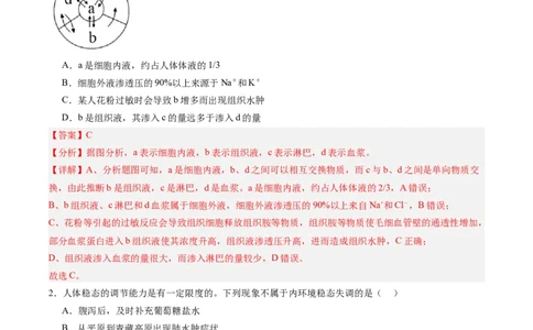 单元检测卷08稳态与调节（解析版）_2025年新高考资料_一轮复习_2025年高考生物一轮复习考点通关卷（新高考通用）