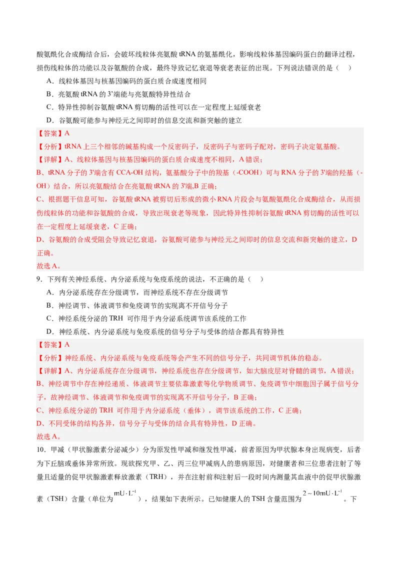 单元检测卷08稳态与调节（解析版）_2025年新高考资料_一轮复习_2025年高考生物一轮复习考点通关卷（新高考通用）