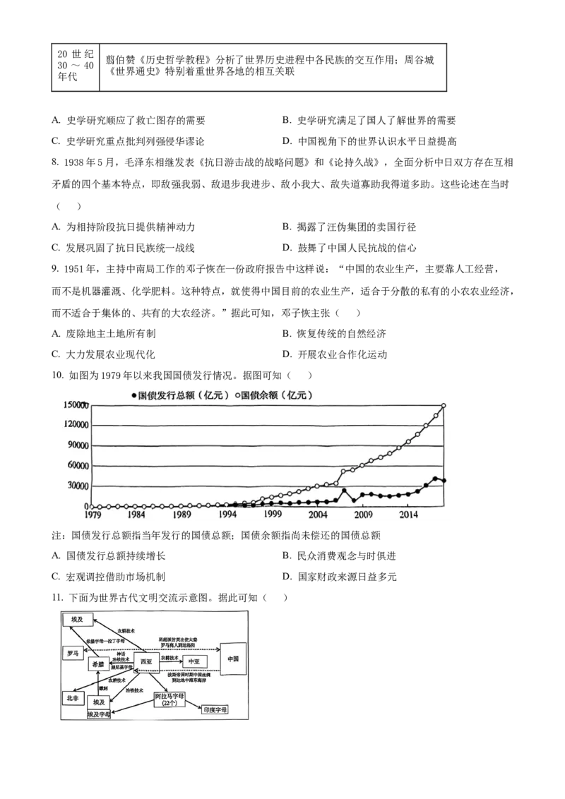 2026届陕西省西安中学高三下学期第三次模拟考试历史试卷Word版无答案_2024-2026高三（6-6月题库）_2026年04月高三试卷_260405陕西省西安中学2026届高三下学期第三次模拟考试