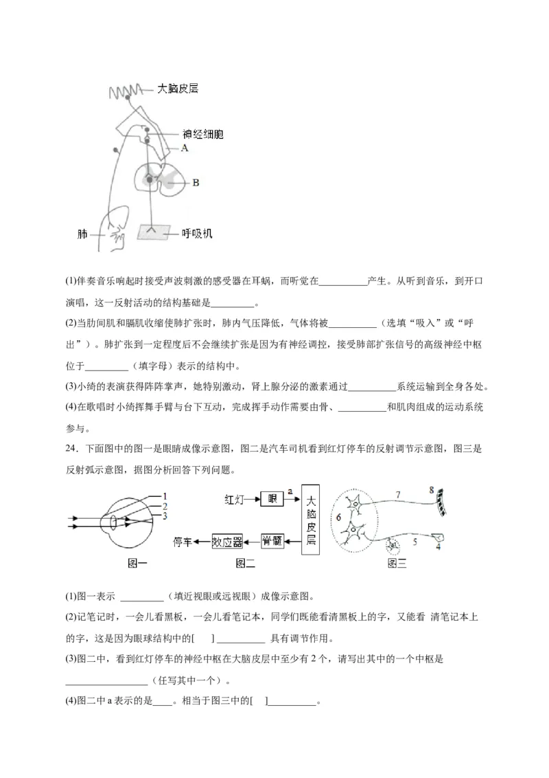 第六单元人体生命活动的调节（选拔卷）-单元测试（人教版）（原卷版）_初中全科电子版试卷练习试题_生物_生物人教版7下练习_人教生物7年级下单元试卷33份