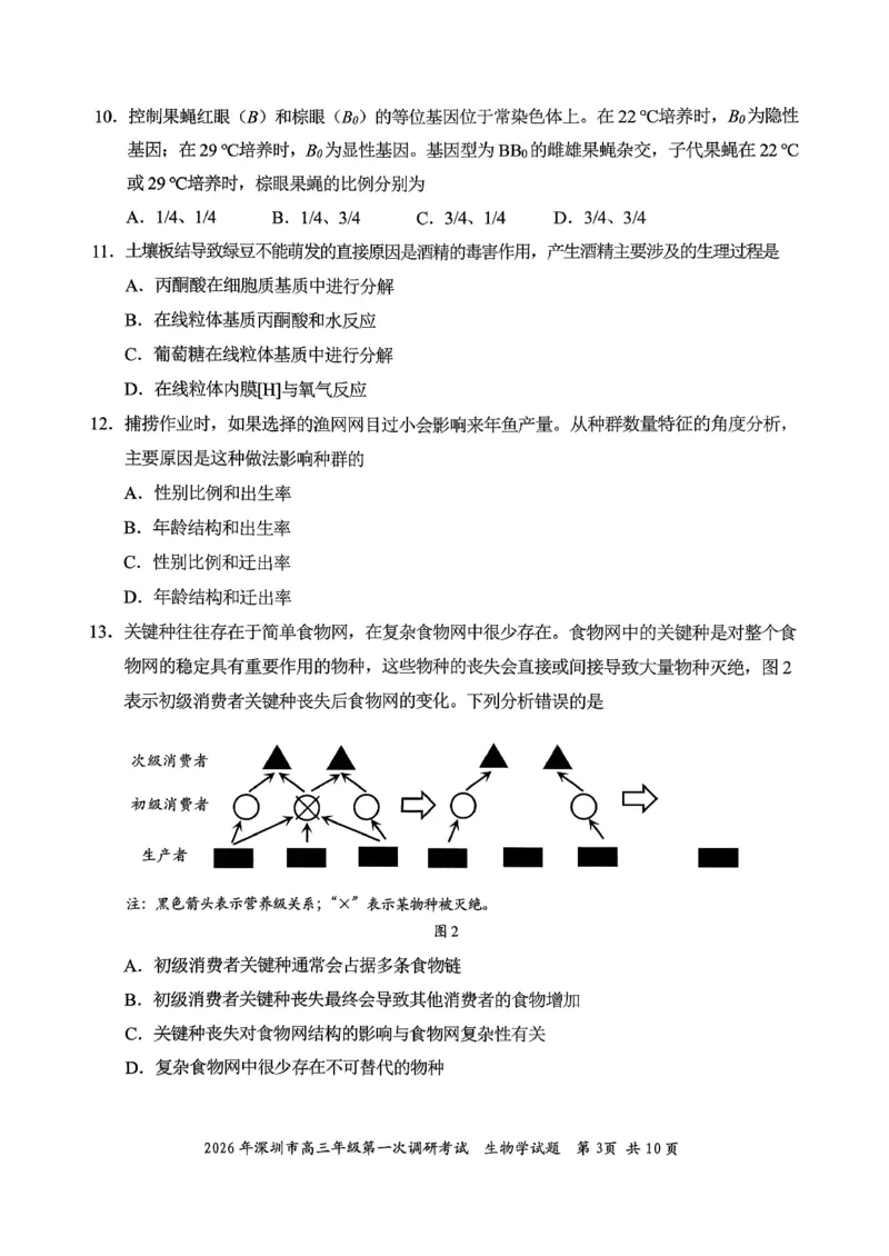 2026年深圳市高三年级第一次调研考试生物试卷_2024-2026高三（6-6月题库）_2026年03月高三试卷_2603082026年深圳市高三年级第一次调研考试（深圳一模）（全科）