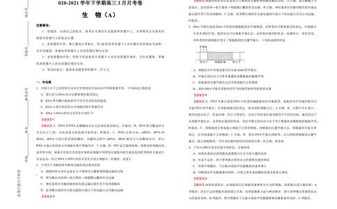 原创2020-2021学年下学期高三3月月考卷生物（A卷）教师版_通用版（老高考）复习资料_2023年复习资料_专项复习_2023《微专题&middot;小练习》&middot;生物_模拟题_2021月考试卷