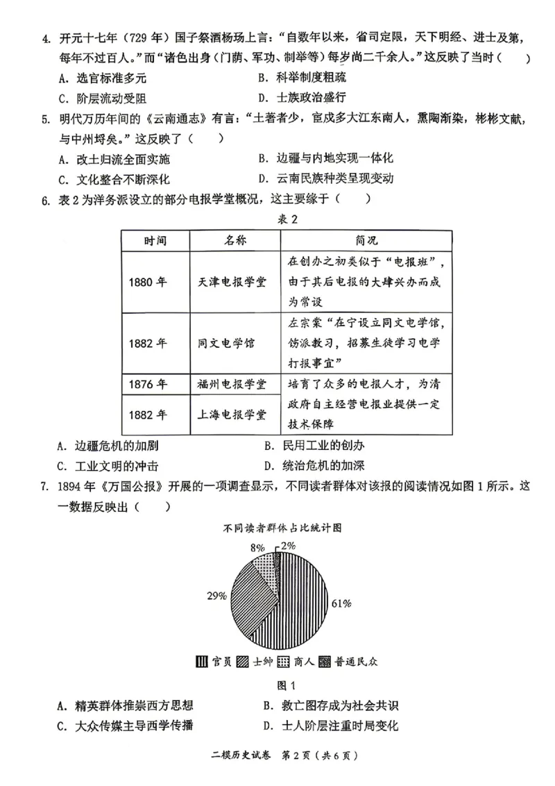 历史试题卷_2024-2026高三（6-6月题库）_2026年04月高三试卷_260423江西省萍乡市2026年萍乡市高三年级第二次模拟考试(全科）_萍乡市2025-2026学年度高三二模考试历史