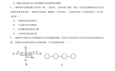 必修1分子与细胞测试卷（原卷版）_新高考复习资料_2024年新高考复习资料_❤专项复习资料_完一轮测试备战2024年高考生物按教材测试卷（新教材新高考）