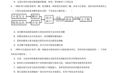 必修1分子与细胞测试卷（原卷版）_新高考复习资料_2024年新高考复习资料_❤专项复习资料_完一轮测试备战2024年高考生物按教材测试卷（新教材新高考）