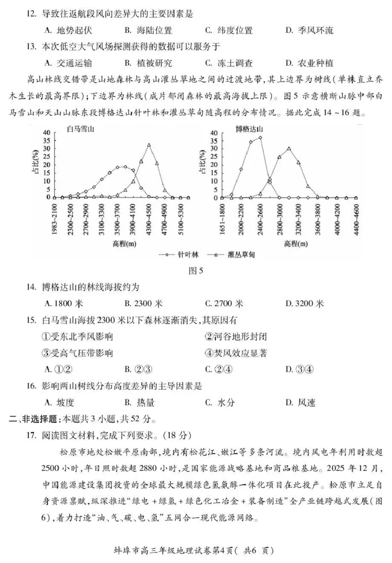 蚌埠市2026届高三年级适应性考试地理_2024-2026高三（6-6月题库）_2026年04月高三试卷_260423安徽省蚌埠市2026届高三年级适应性考试（全科）