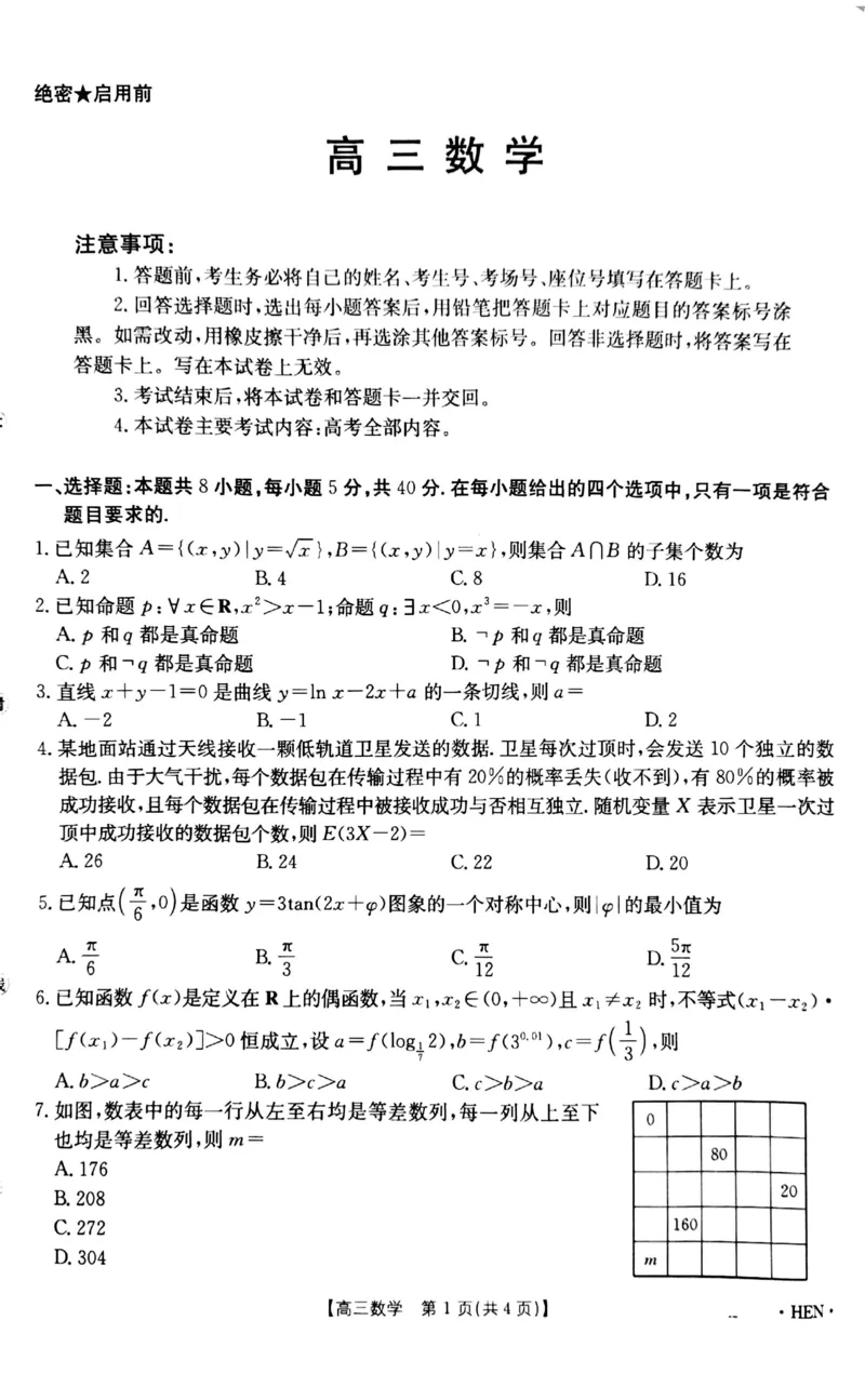 河南金太阳2026届3月联考3.26数学试题_2024-2026高三（6-6月题库）_2026年03月高三试卷_260327金太阳2026届3月联考3.26