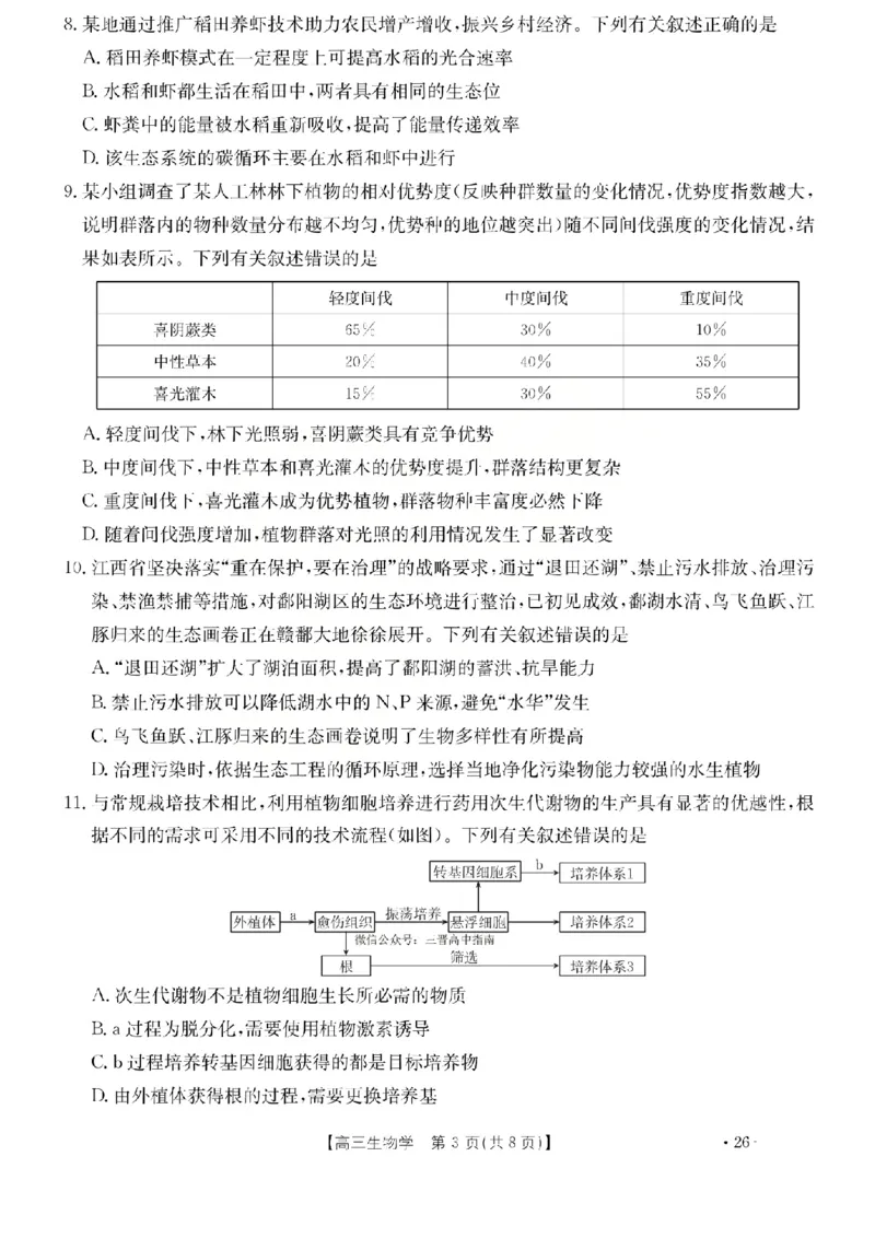 生物试题_2024-2026高三（6-6月题库）_2026年03月高三试卷_260314山西运城市2026届高考考前模拟测试（运城一模）（全科）_2026届山西省运城市高考考前模拟测试下学期高三生物试题