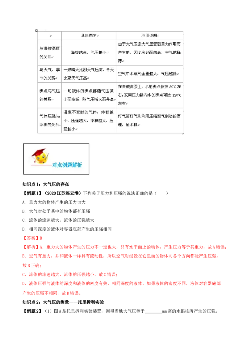 9.3大气压强（解析版）-2020-2021学年八年级下册物理精讲精练（人教版）_初物_人教版初中物理初二三同步讲义习题练习八九年级电子资料word素材_20250116_181533