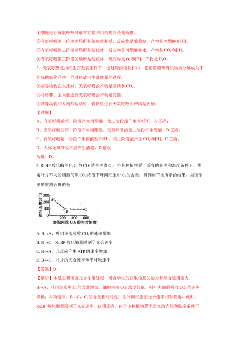 易错点03细胞的代谢2（光合与呼吸）-2021年高考生物一轮复习易错题（教师版含解析）_新高考复习资料_2023年新高考复习资料_一轮复习_2023年新高考大一轮复习讲义