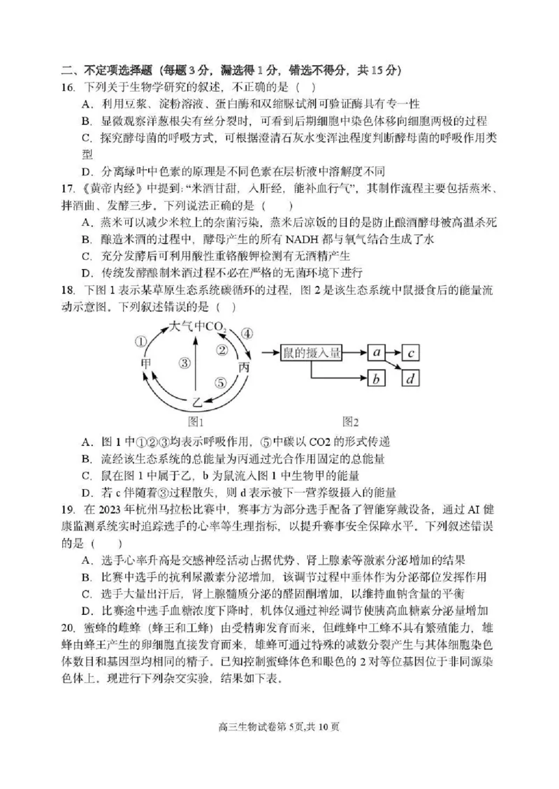 东北育才学校2025-2026学年高三下学期第六次模拟考试生物_2024-2026高三（6-6月题库）_2026年03月高三试卷_260311东北育才学校2025-2026学年高三下学期第六次模拟考试（全科）