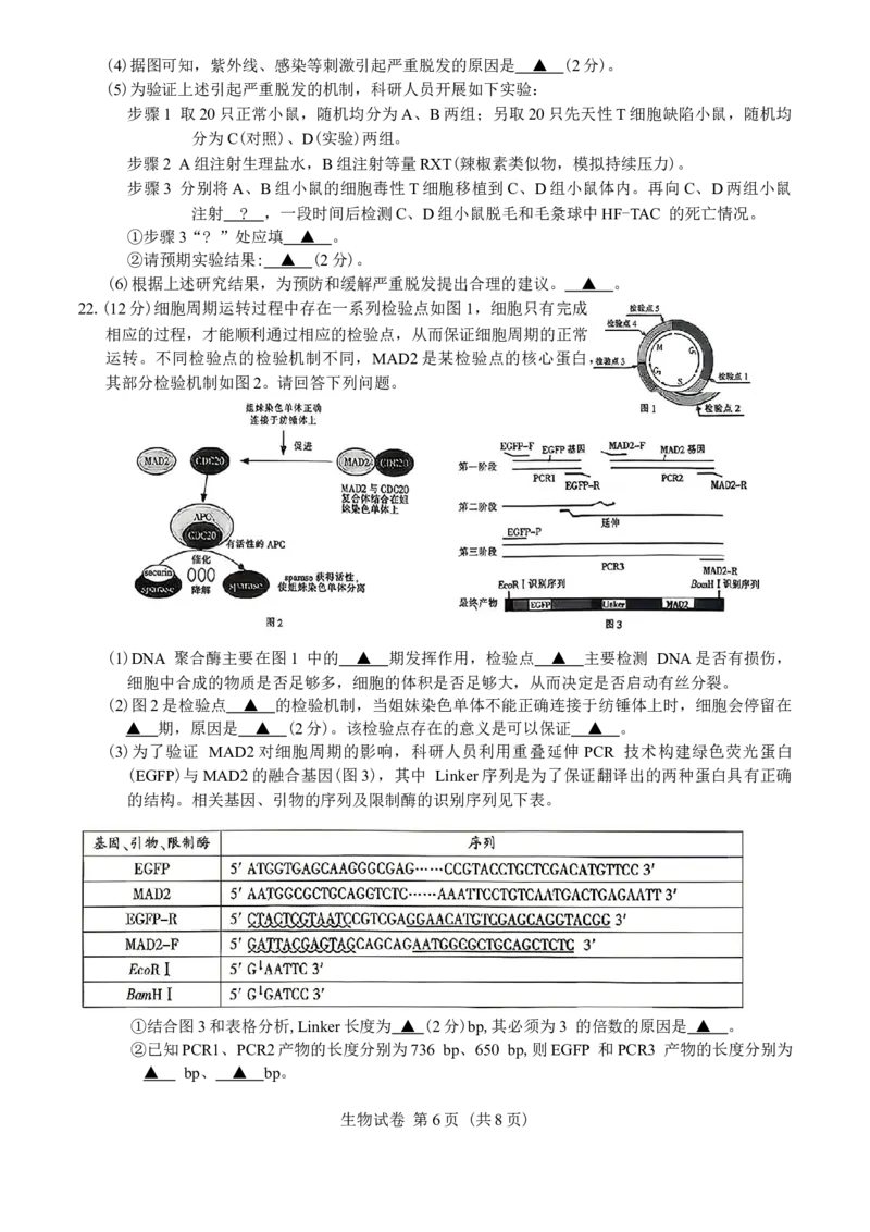 江苏省南通等七市2026届高三第二次调研测试生物学试题（含答案）_2024-2026高三（6-6月题库）_2026年03月高三试卷