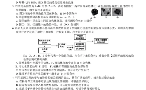 江苏省南通等七市2026届高三第二次调研测试生物学试题（含答案）_2024-2026高三（6-6月题库）_2026年03月高三试卷