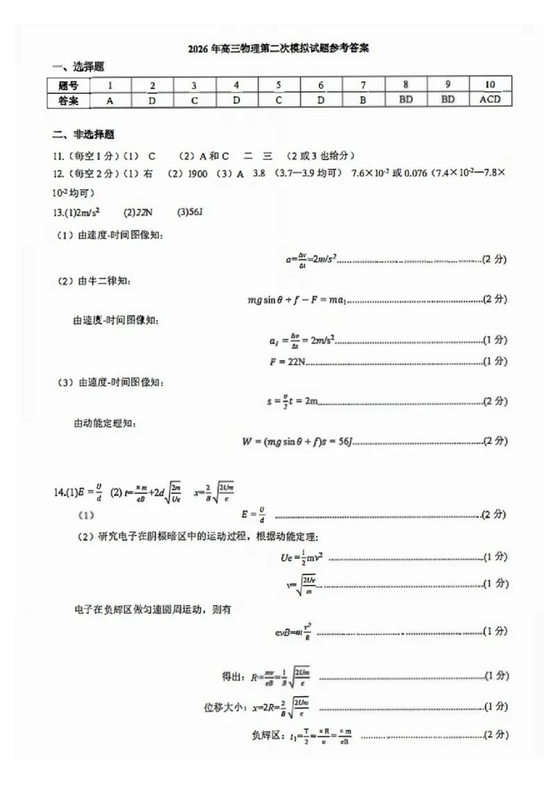 物理试题卷答案_2024-2026高三（6-6月题库）_2026年04月高三试卷_260427内蒙古呼和浩特市2026届高三年级第二次质量数据监测（全科）