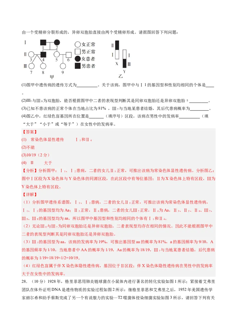必修2模板检测卷（解析版）_2025年新高考资料_一轮复习_2025年高考生物一轮复习考点通关卷（新高考通用）_必修2模板检测卷-2025年高考生物一轮复习考点通关卷（新高考通用）