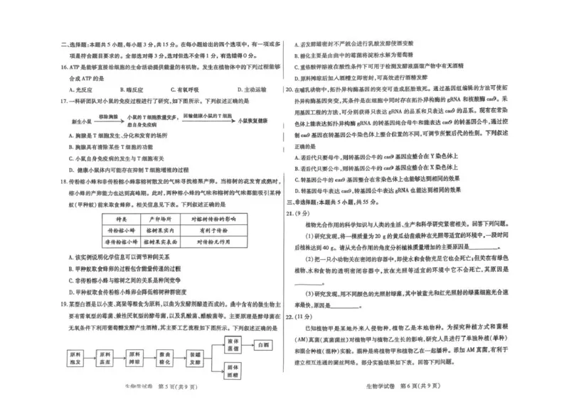 扫描件_生物试卷类型A_2024-2026高三（6-6月题库）_2026年03月高三试卷_260314内蒙古包头市2026届高三第一次模拟考试（全科）