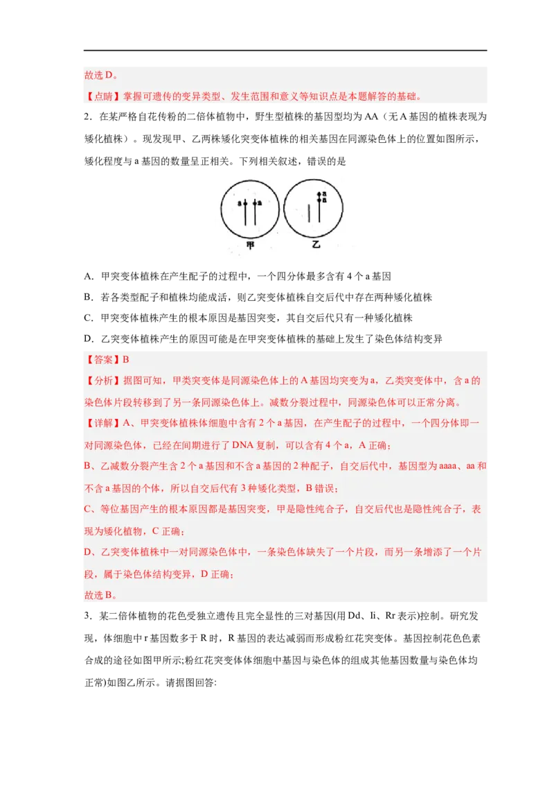 易错点18染色体变异及育种-备战2023年高考生物考试易错题（新教材新高考）（解析版）_新高考复习资料_2023年新高考复习资料_专项复习_备战2023年高考生物考试易错题（新教材新高考）