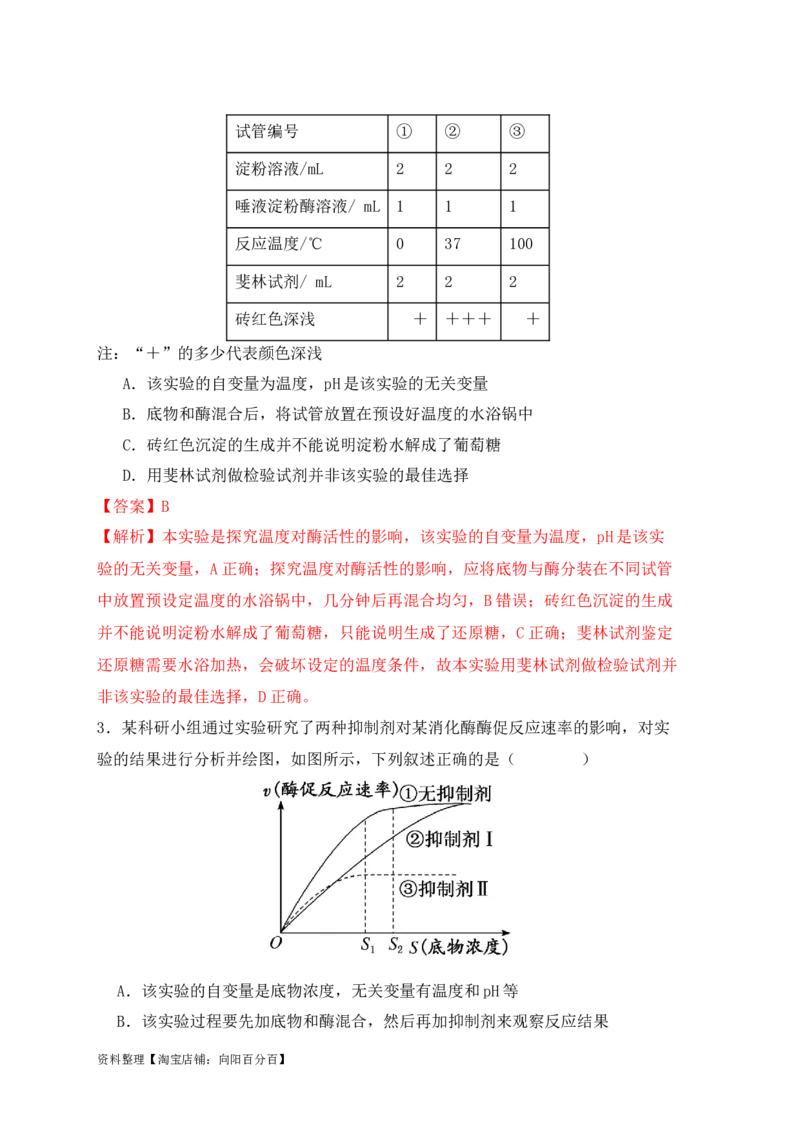 易错点04酶相关实验探究中的&ldquo;三个慎重&rdquo;（解析版）_新高考复习资料_2024年新高考复习资料_❤专项复习资料_完备战2024年高考生物考试易错题（新高考专用）_教师版（含答案解析）