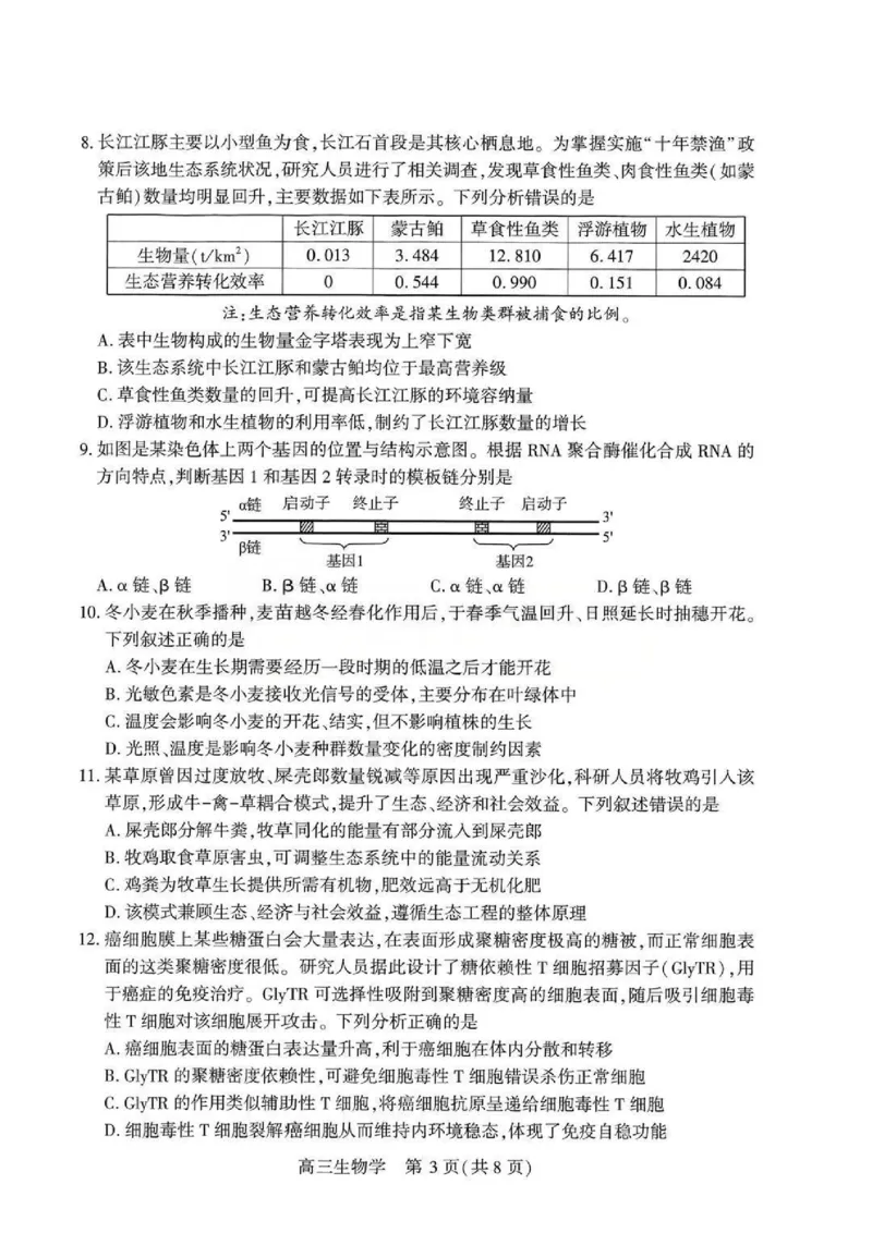 生物试题卷_2024-2026高三（6-6月题库）_2026年04月高三试卷_260430武汉市2026届高三年级四月供题（武汉四调）（全科）