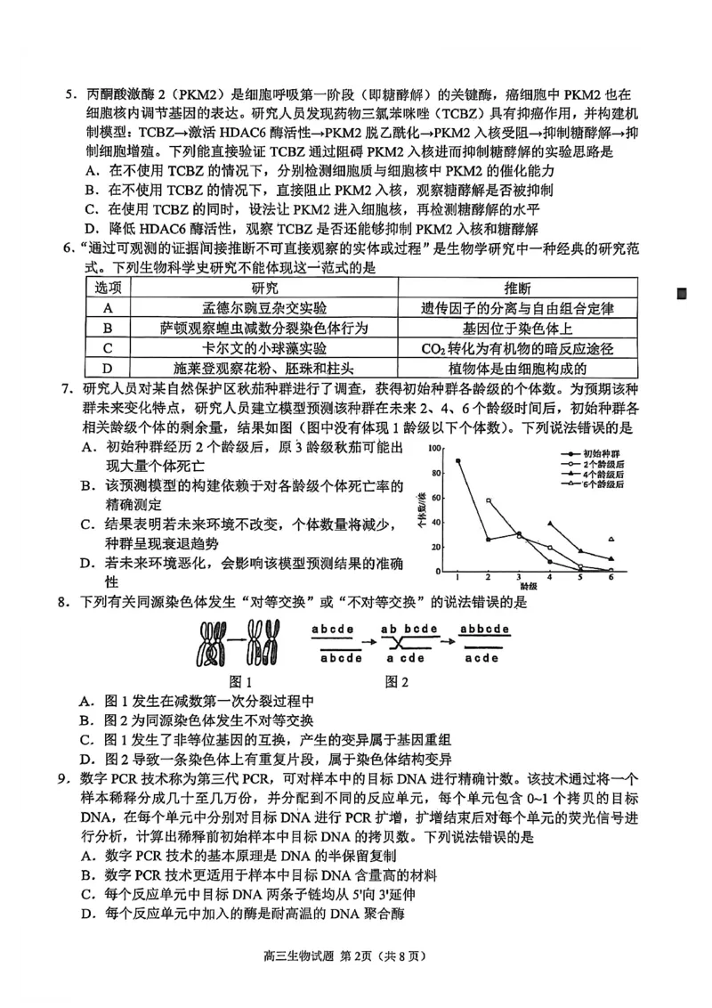 生物试卷2026届泉州市高中毕业班质量检测（二）生物试题_2024-2026高三（6-6月题库）_2026年02月高三试卷_260203福建省泉州市2026届普通高中毕业班质量监测（二）（全科）